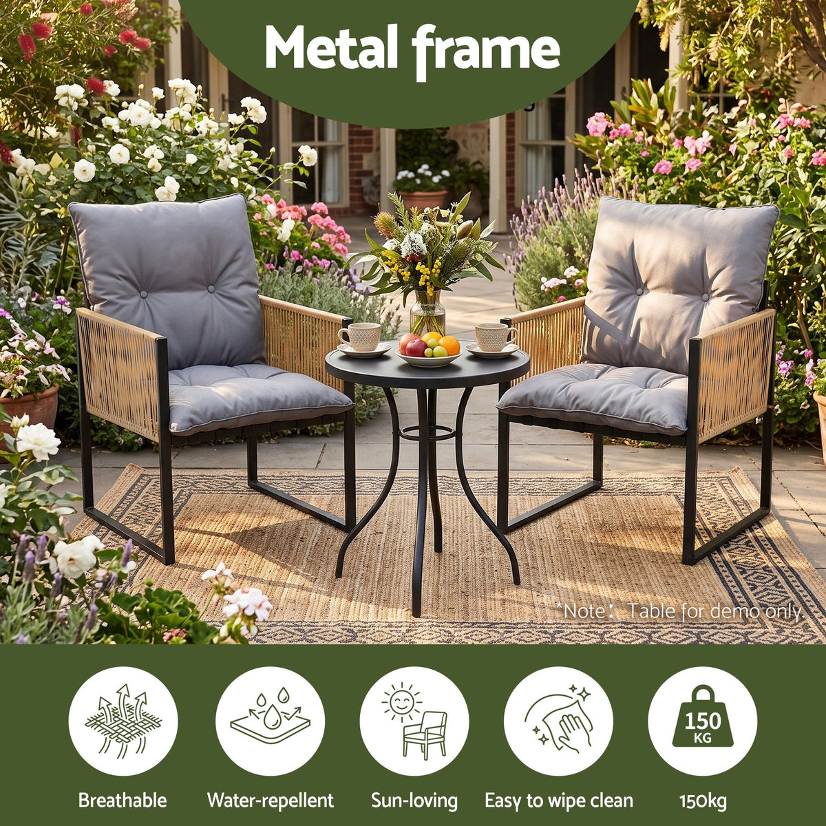 Gardeon 2 Pack Outdoor Dining Chairs, Wicker Patio Armchairs with Cushion Black