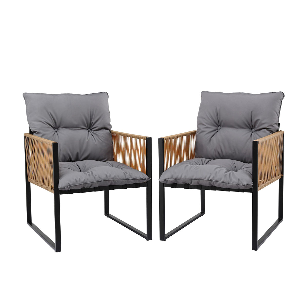 Gardeon 2 Pack Outdoor Dining Chairs, Wicker Patio Armchairs with Cushion Black