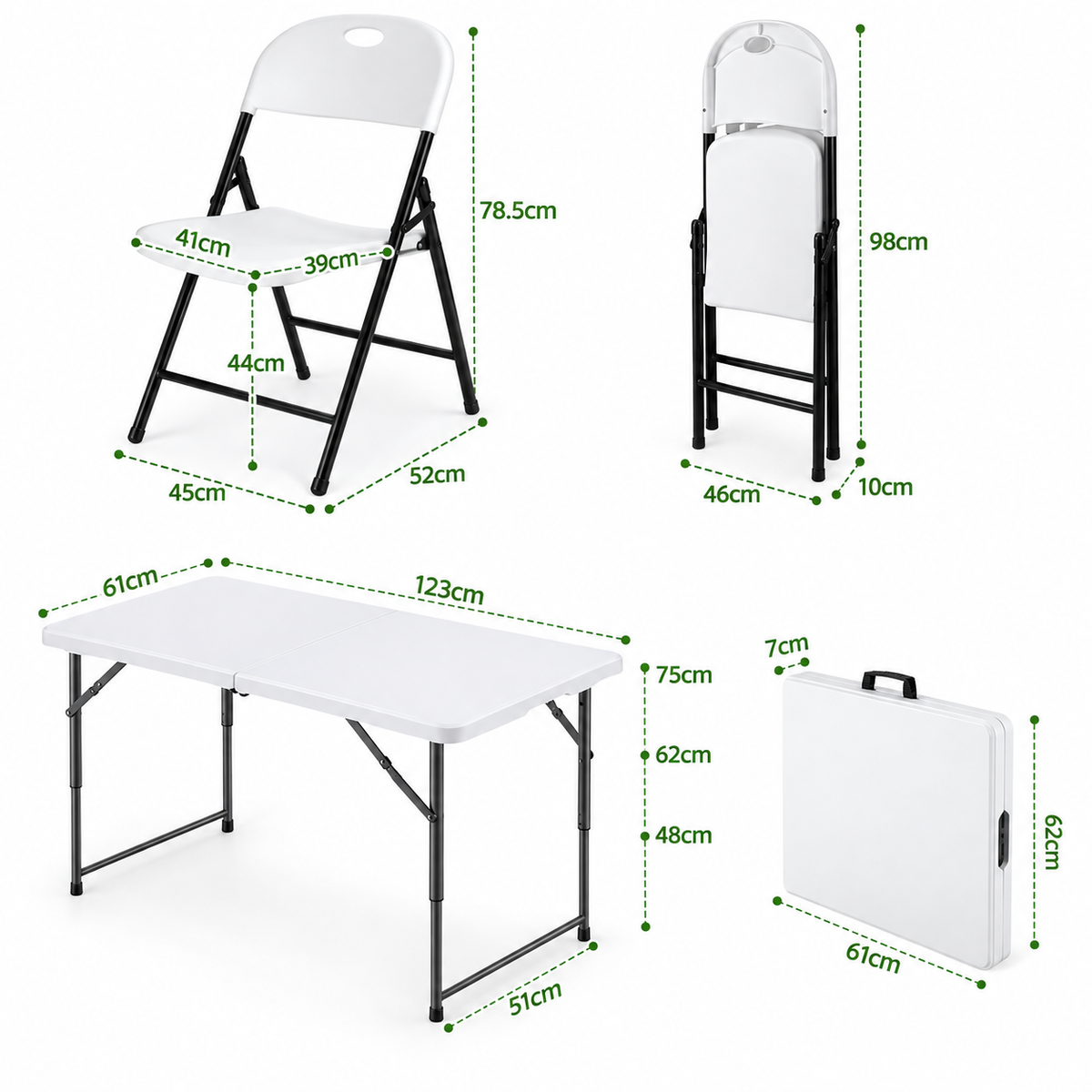 Gardeon 5PCS Outdoor Dining Set 120CM Folding Table and Chairs Patio Furniture White