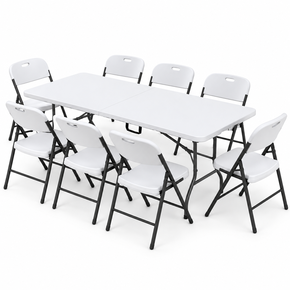 Gardeon 9PCS Outdoor Dining Set 180CM Folding Table and Chairs Patio Furniture White