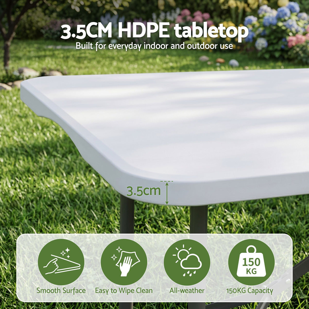 Gardeon 9PCS Outdoor Dining Set 180CM Folding Table and Chairs Patio Furniture White