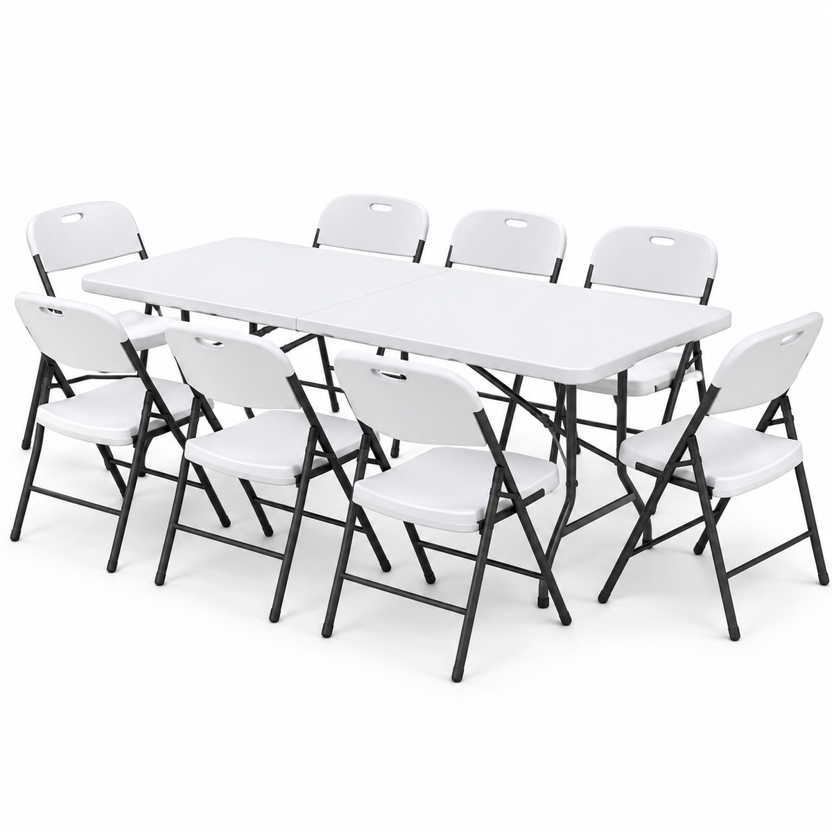 Gardeon 9PCS Outdoor Dining Set 180CM Folding Table and Chairs Patio Furniture White