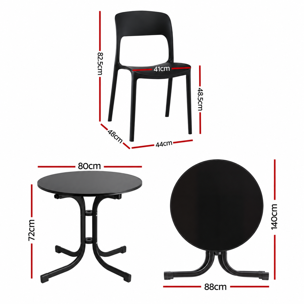 Gardeon 5PCS Outdoor Dining Set Table and Chairs Patio Furniture Garden Black