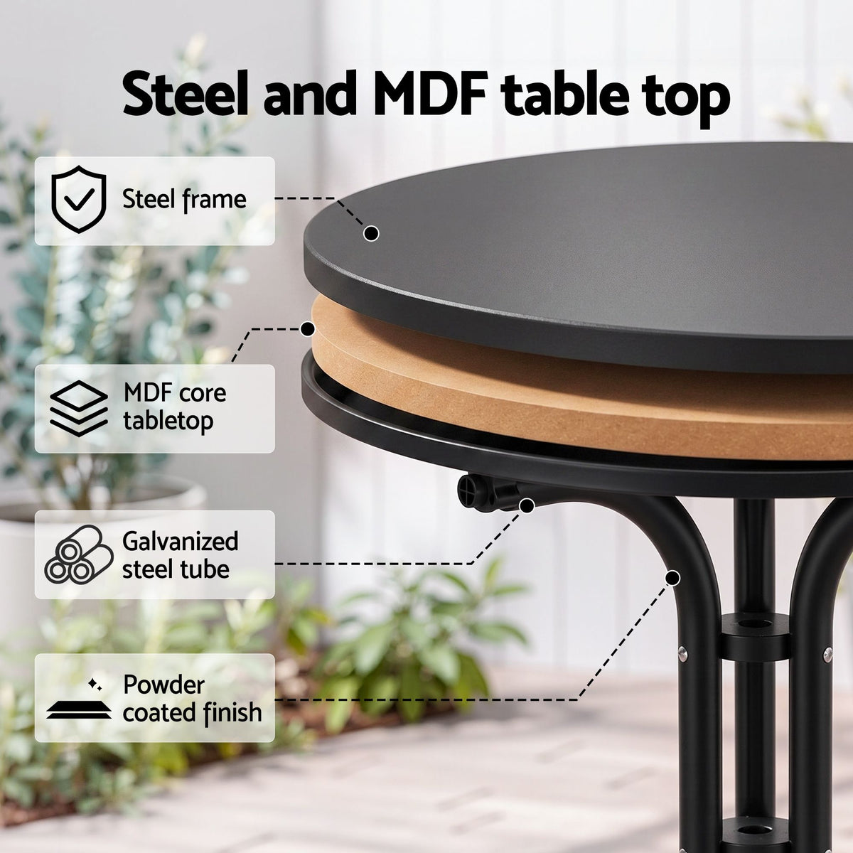 Gardeon 5PCS Outdoor Dining Set Table and Chairs Patio Furniture Garden Black