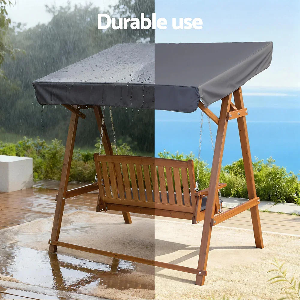 2 Person Canopy Swing Chair Outdoor Wooden Garden Patio Seat Teak