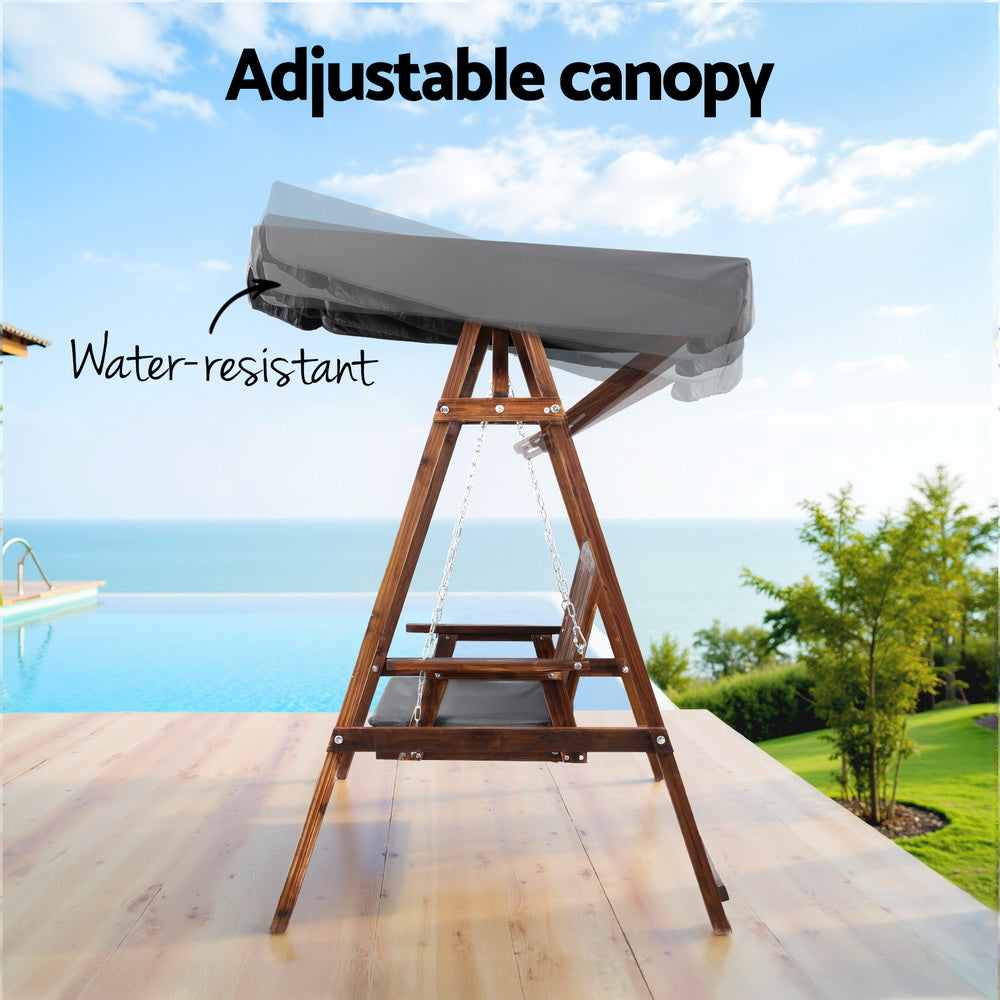 3 Seater Canopy Swing Chair Outdoor Garden Wooden Patio Swing Charcoal