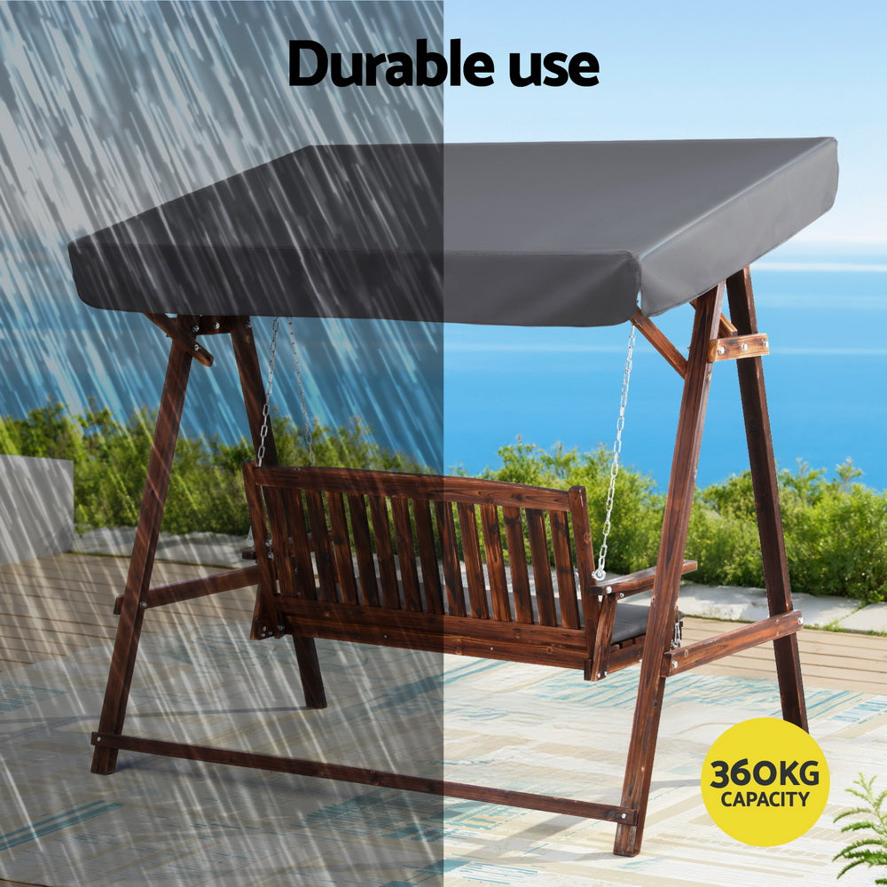 3 Seater Canopy Swing Chair Outdoor Garden Wooden Patio Swing Charcoal
