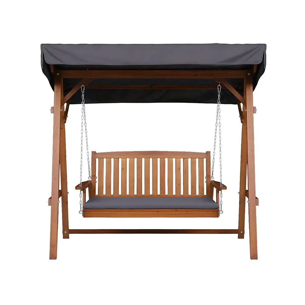 3 Seater Canopy Swing Chair Outdoor Wooden Garden Patio Swing Bed Teak