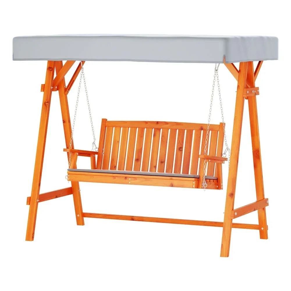 3 Seater Canopy Swing Chair Outdoor Wooden Garden Patio Swing Bed Teak