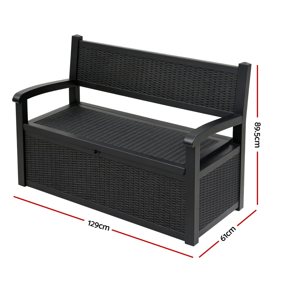 Gardeon 254L Outdoor Storage Bench Box Resin Armrests Backrest Lockable Black