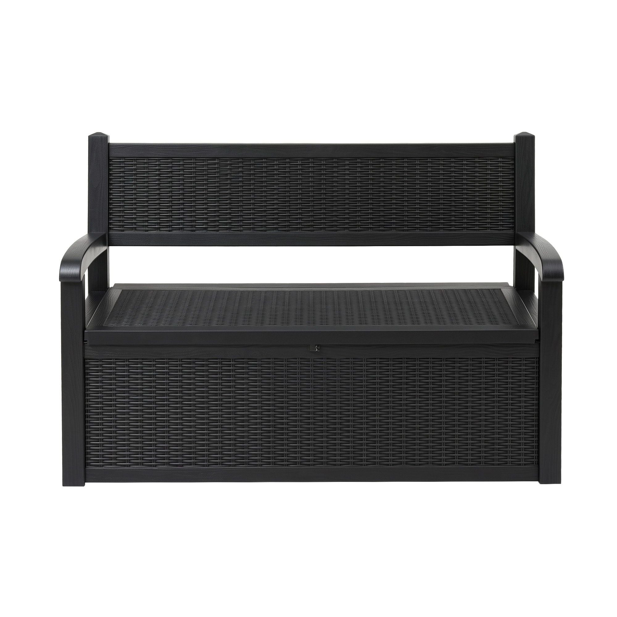 Gardeon Outdoor Storage Box Bench 254L Resin Armset Backrest Lockable Black