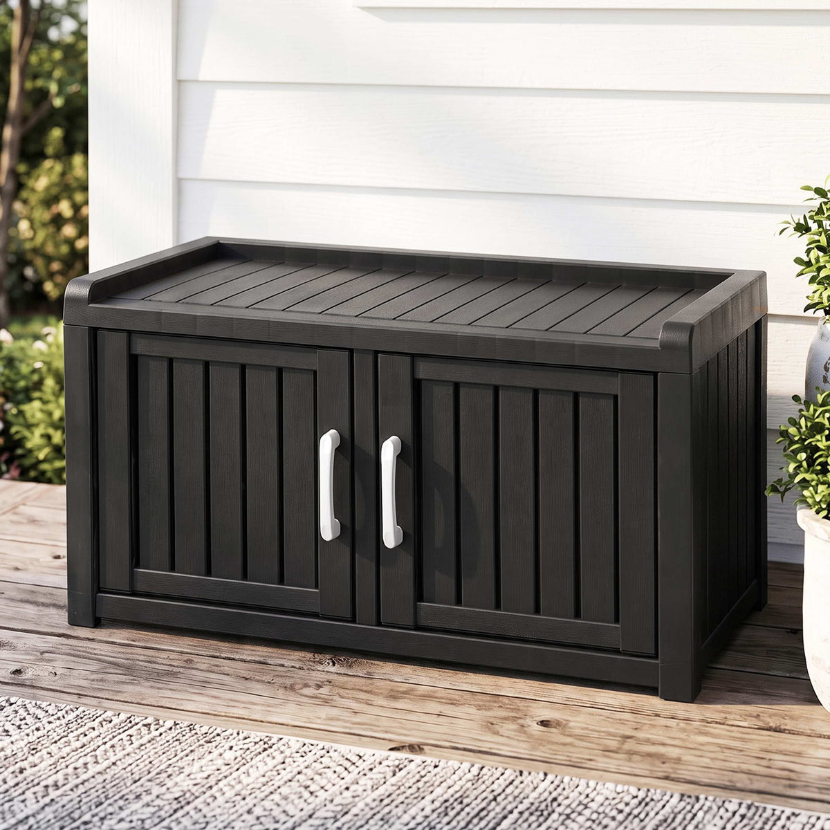 Outdoor Storage Box Bench Shoe Cabinet with Shelf Resin 81cm Black
