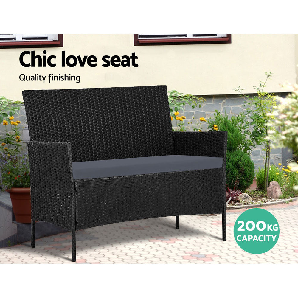 4 Seater Outdoor Sofa Set with Storage Cover Wicker Table Chair Black