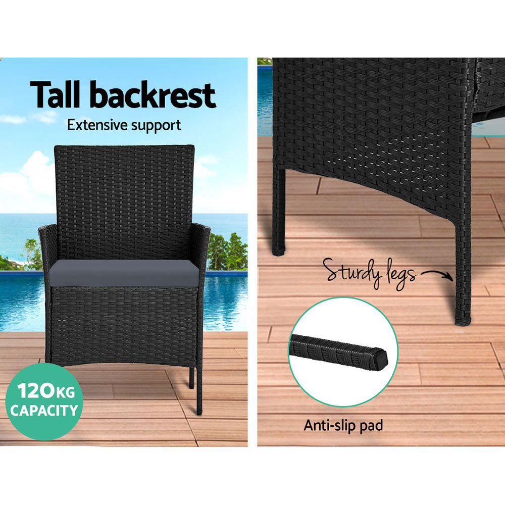 4 Seater Outdoor Sofa Set with Storage Cover Wicker Table Chair Black