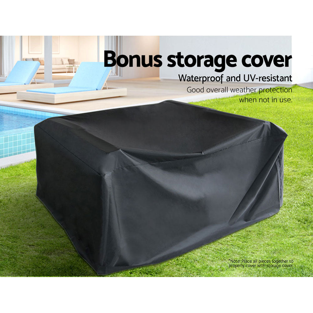 4 Seater Outdoor Sofa Set with Storage Cover Wicker Table Chair Black