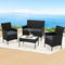 4 Piece Rattan Outdoor Furniture Set Sofa Chairs Glass Table Patio Grey