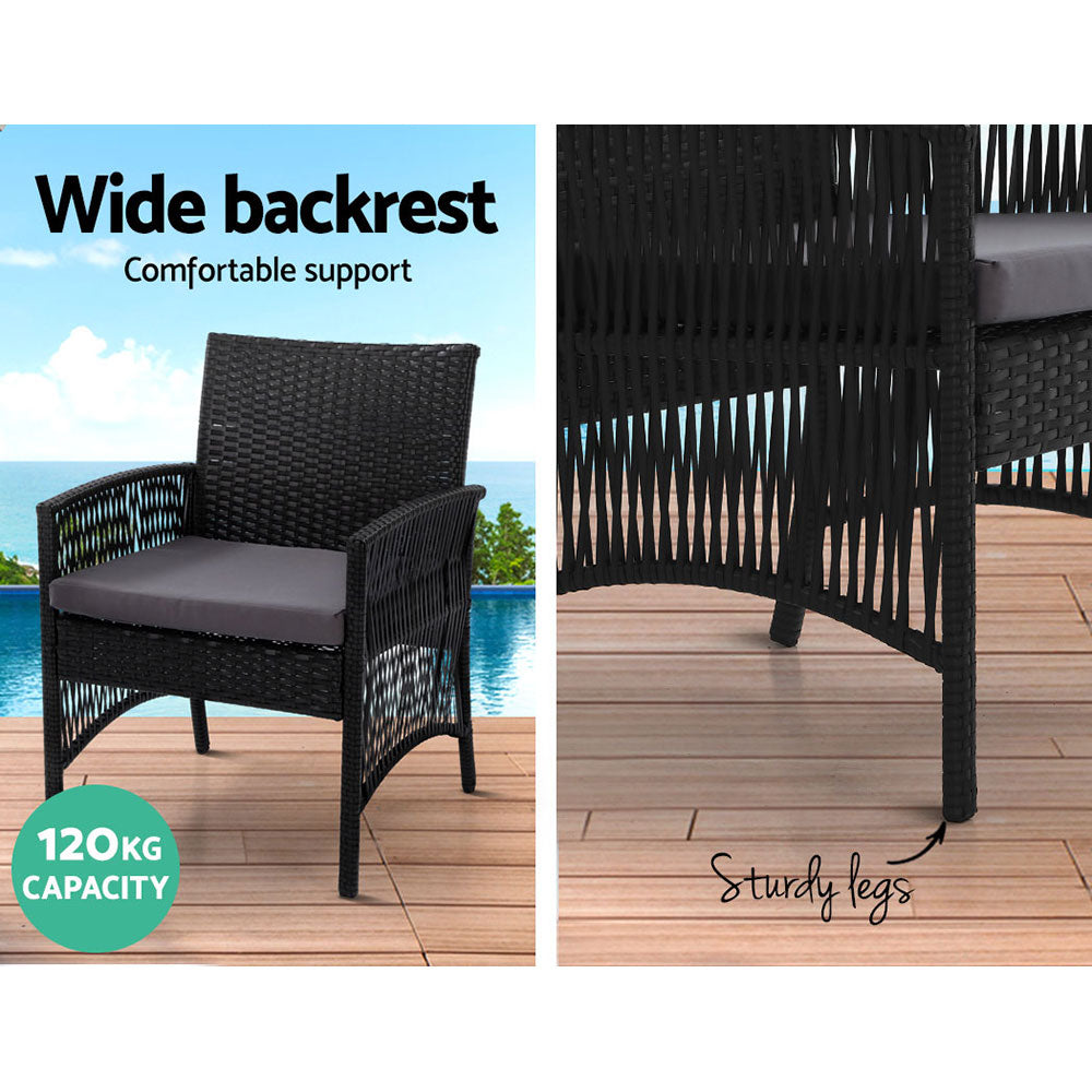 Gardeon 4PCS OutdoorSofa Set with Storage Cover Wicker Harp Chair Table Black