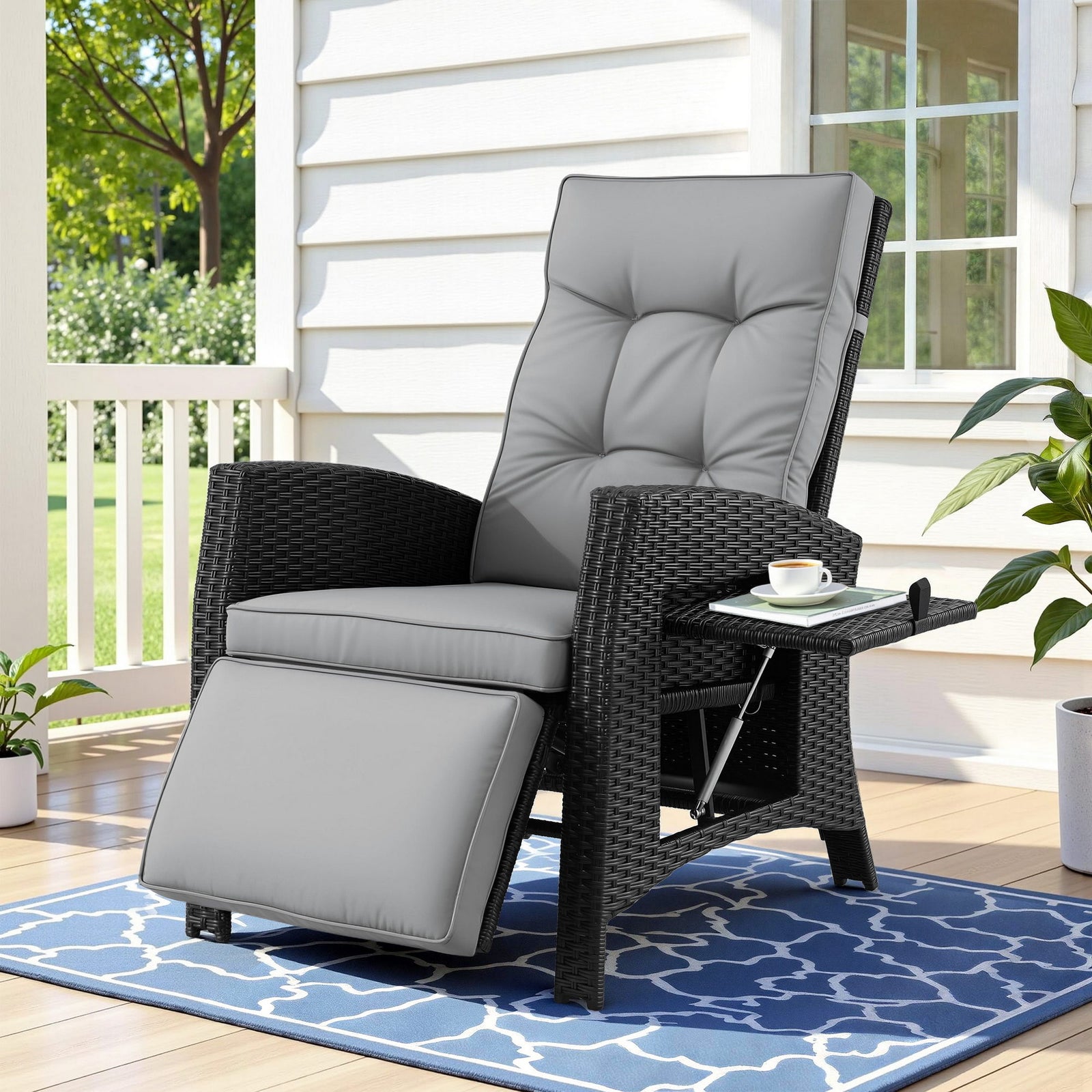 Outdoor Recliner Chairs Sun lounge Wicker Lounger Patio Furniture Adjustable Black