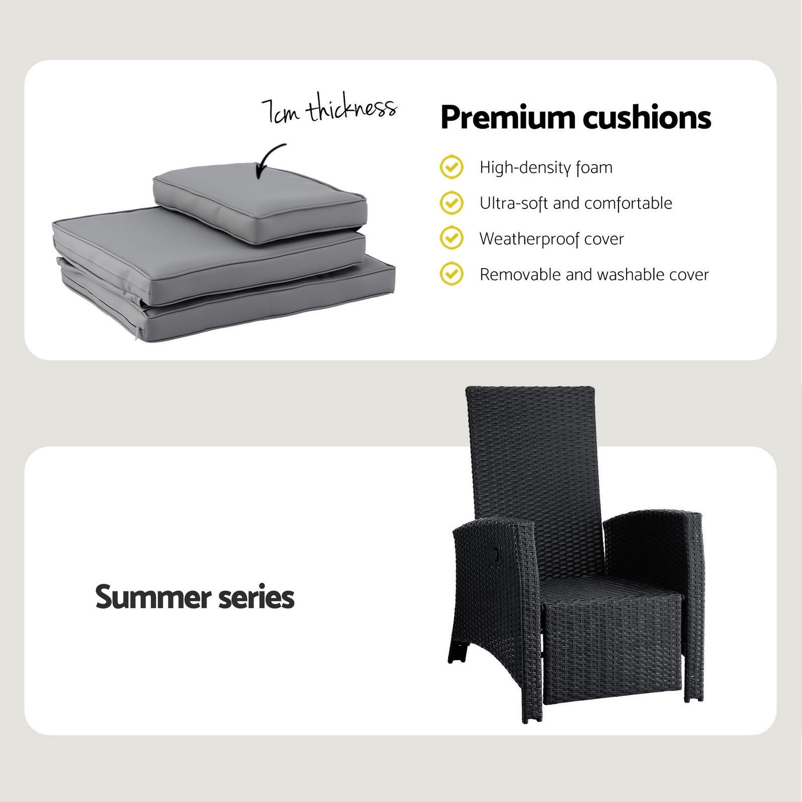 Outdoor Recliner Chairs Sun lounge Wicker Lounger Patio Furniture Adjustable Black