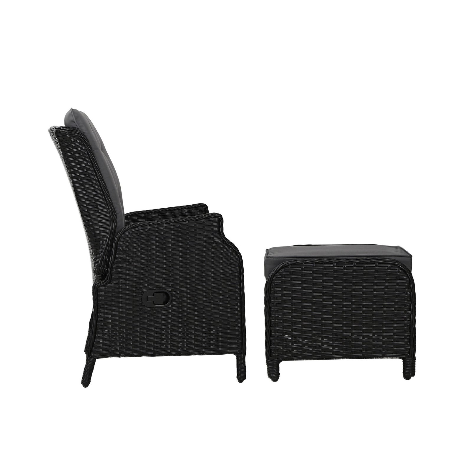 Outdoor Wicker Recliner Chair with Ottoman PE Rattan Adjustable Black
