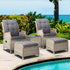 5PC Recliner Chairs Table Sun lounge Wicker Outdoor Furniture Adjustable Grey