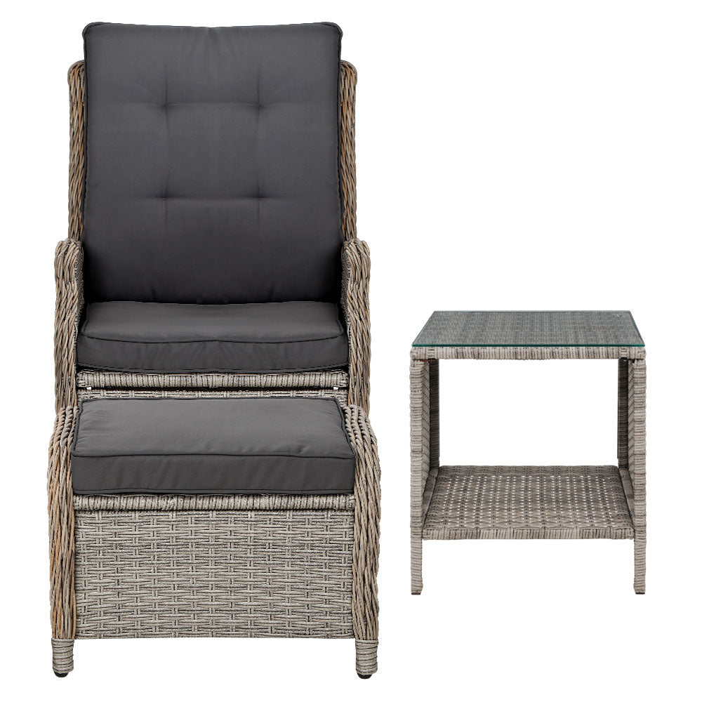 5PC Recliner Chairs Table Sun lounge Wicker Outdoor Furniture Adjustable Grey