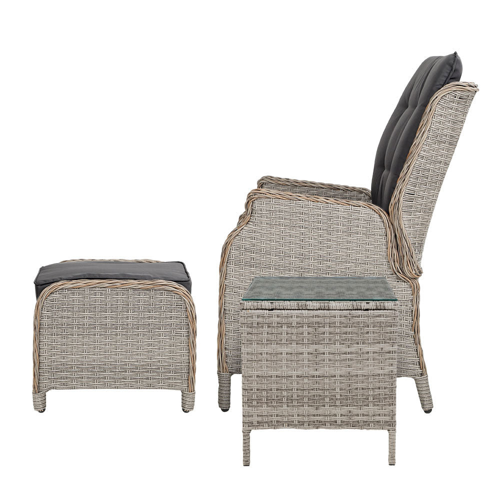 5PC Recliner Chairs Table Sun lounge Wicker Outdoor Furniture Adjustable Grey