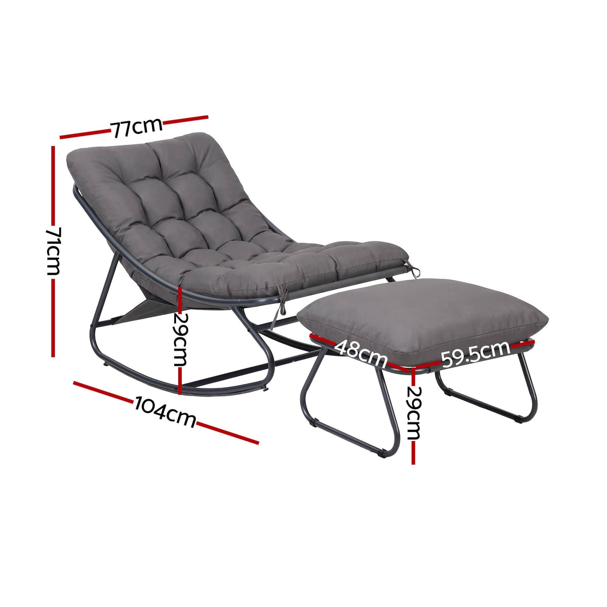 Gardeon Outdoor Rocking Chair with Footrest, Mesh Seat & 12cm Cushion, Grey