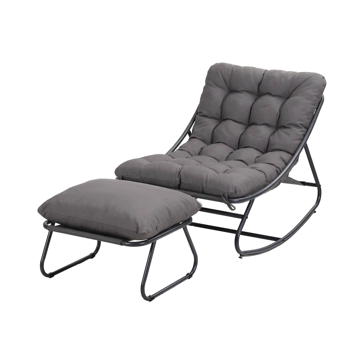 Gardeon Outdoor Rocking Chair with Footrest, Mesh Seat & 12cm Cushion, Grey
