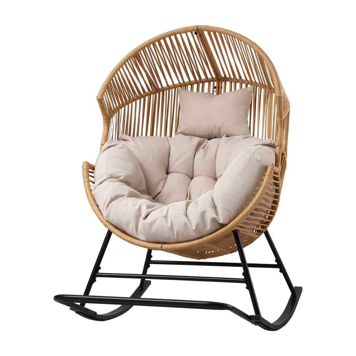 Gardeon Outdoor Egg Rocking Chair PE Rattan Lounger 12cm Cushion 204kg Natural