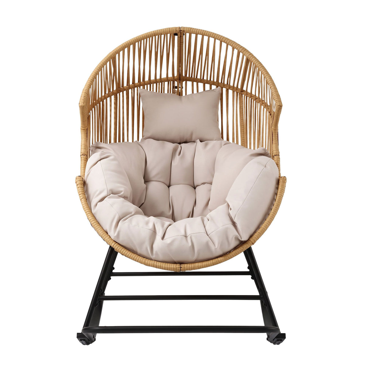 Gardeon Outdoor Egg Rocking Chair PE Rattan Lounger 12cm Cushion 204kg Natural