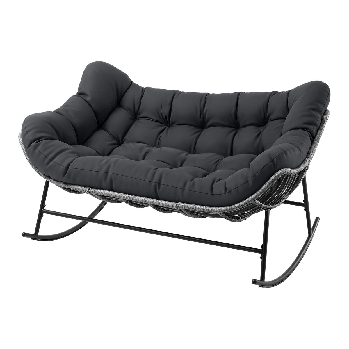 Gardeon Outdoor Rocking Loveseat 2 Seater Wicker Rocking Chair with Cushion Grey