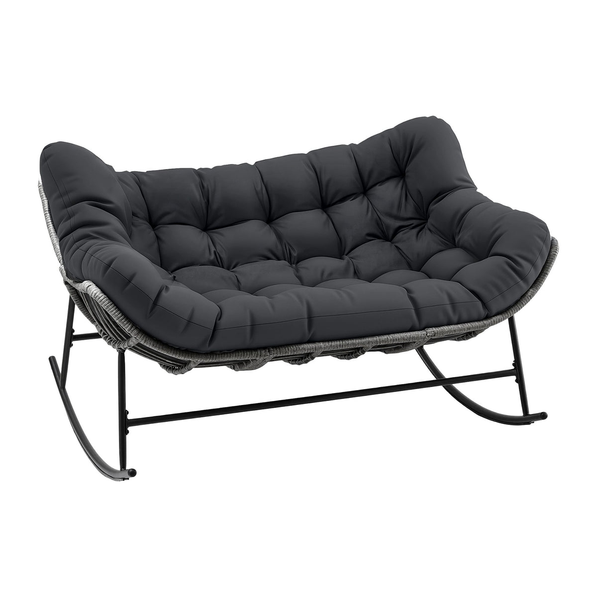 Gardeon Outdoor Rocking Loveseat 2 Seater Wicker Rocking Chair with Cushion Grey