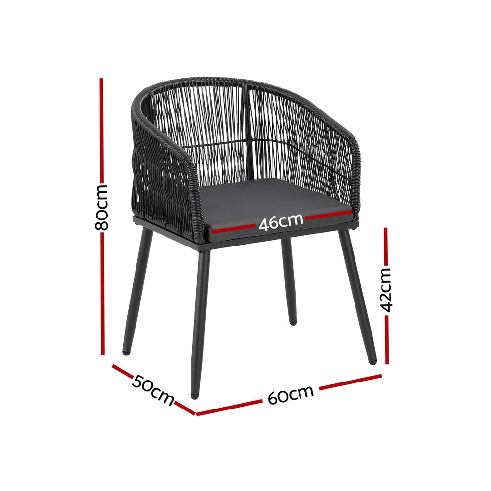 2PC Outdoor Dining Chairs Wicker Chair Patio Furniture Garden Steel Black