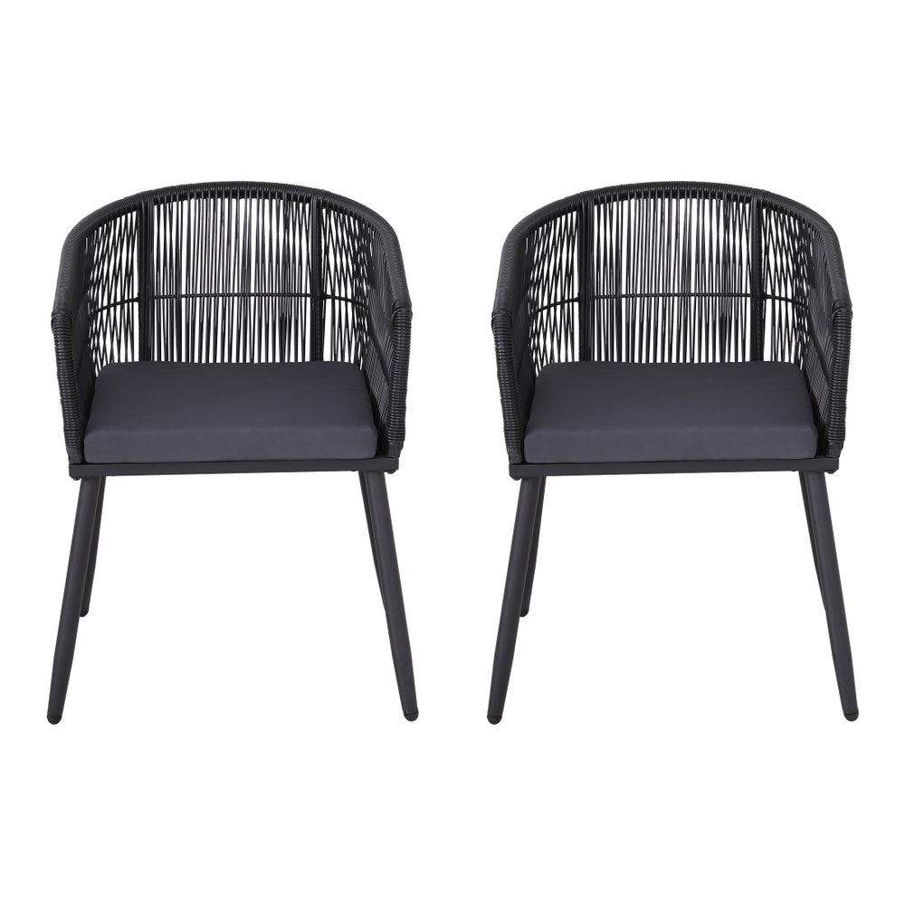 2PC Outdoor Dining Chairs Wicker Chair Patio Furniture Garden Steel Black