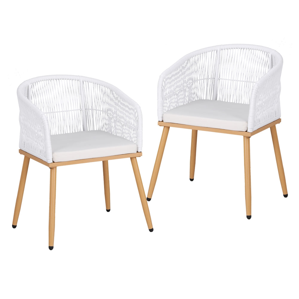 2PC Outdoor Dining Chairs Wicker Chair Patio Furniture Garden Steel White