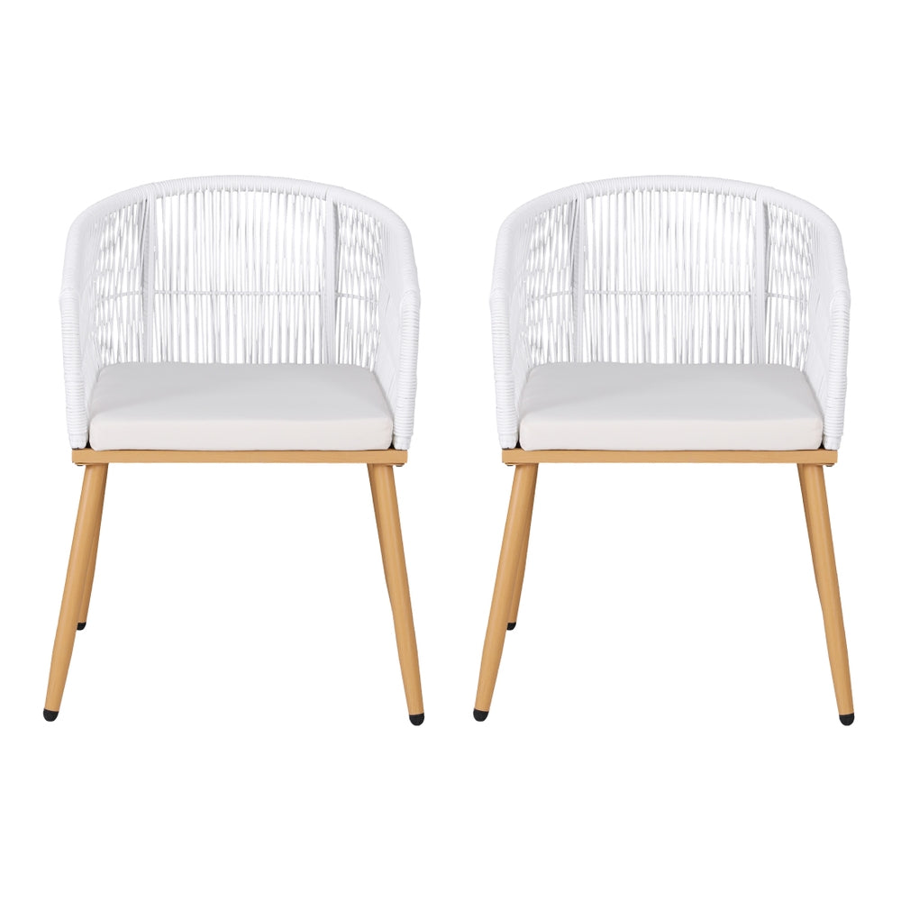 2PC Outdoor Dining Chairs Wicker Chair Patio Furniture Garden Steel White