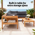 4 Pieces Outdoor Sofa Set 5-Seater Wooden Bench with Built-in Side Table