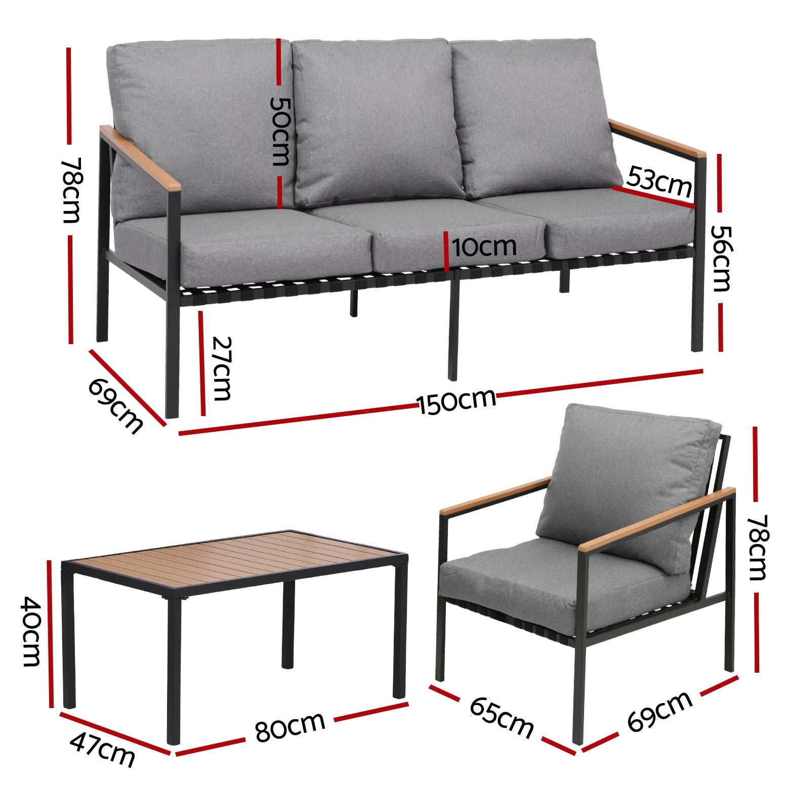 5 Seater Outdoor Sofa Set 4PCS Table Chair Garden Bench Patio Furniture