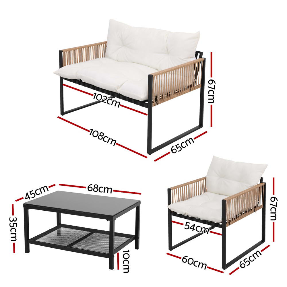 Gardeon 4 Seater Outdoor Sofa Set 4PCS Table Chair Set Garden Patio Furniture