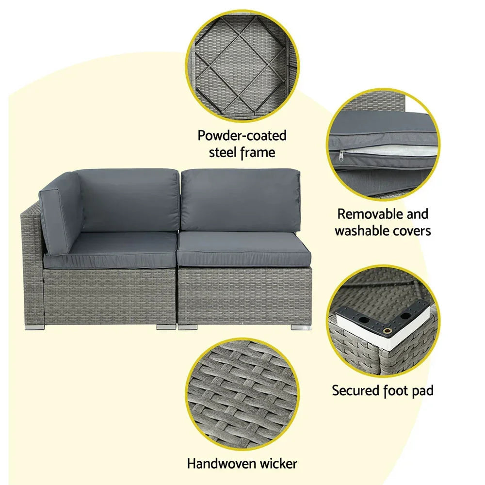 5-Piece Outdoor Rattan Sofa Set 4-Seater Wicker Lounge with Table Grey