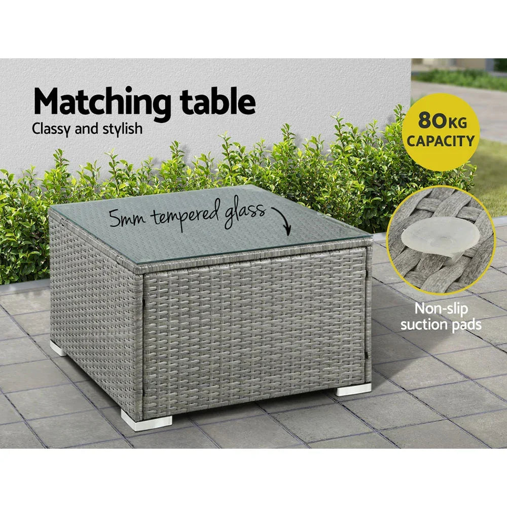 5-Piece Outdoor Rattan Sofa Set 4-Seater Wicker Lounge with Table Grey