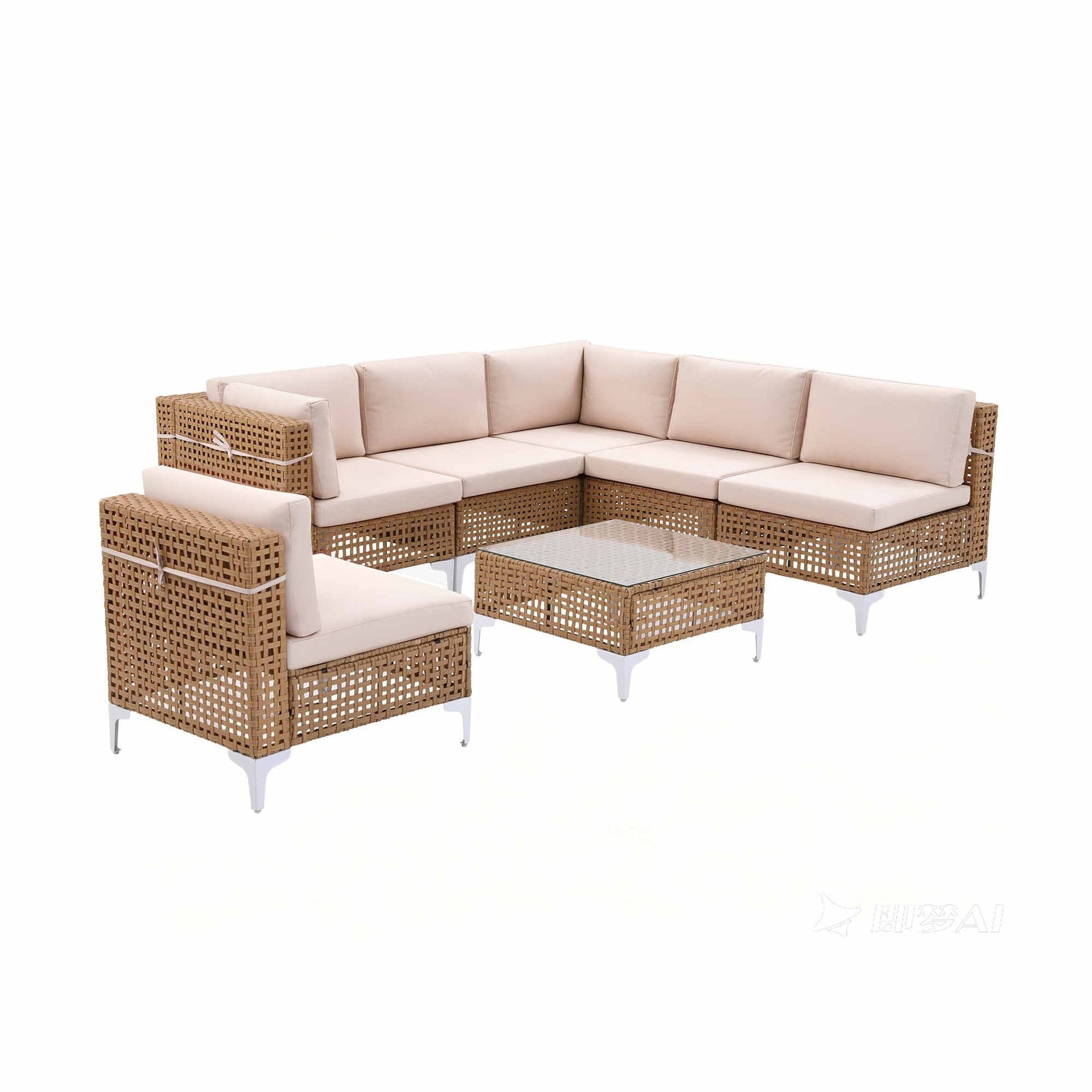 6 Seater Outdoor Rattan Sofa Set Modular Patio Furniture Beige