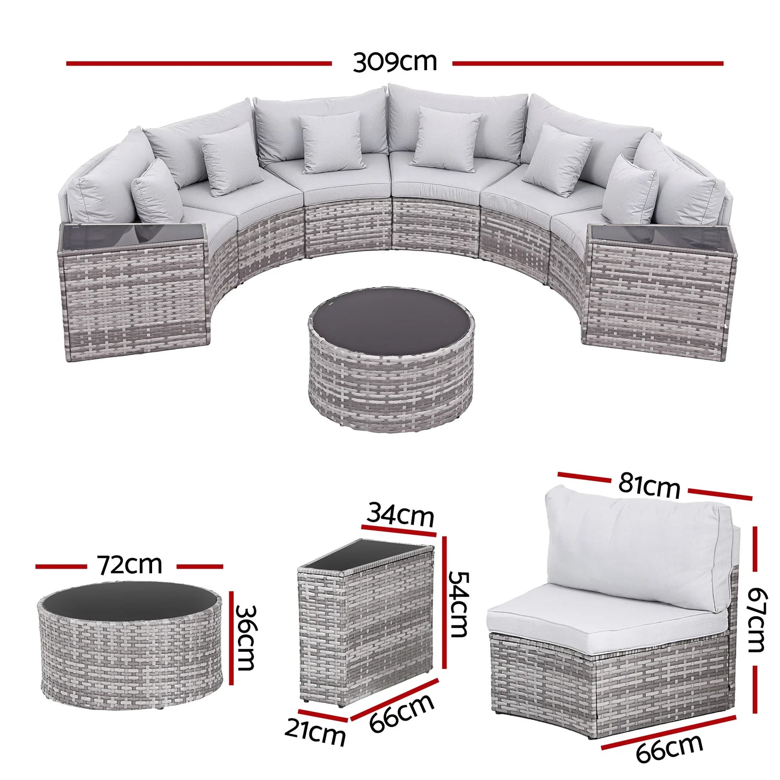 6 Seater Outdoor Sofa Set 9PCS Table Chair Set Garden Rattan Patio Furniture
