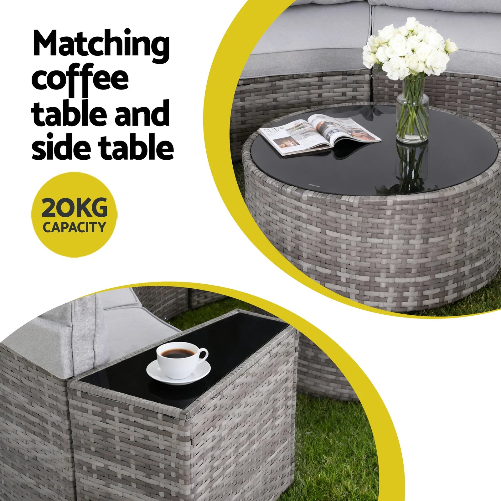 6 Seater Outdoor Sofa Set 9PCS Table Chair Set Garden Rattan Patio Furniture