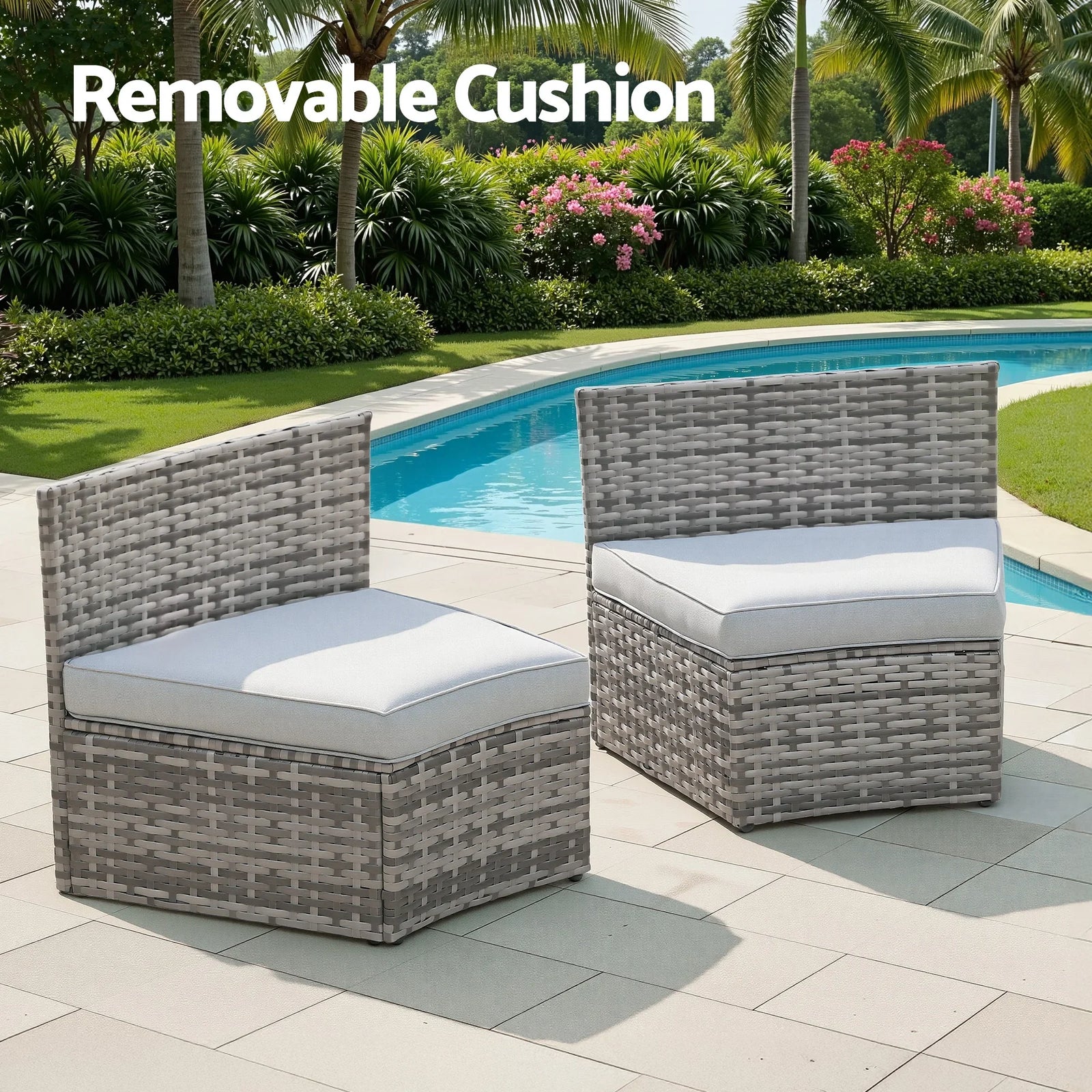 2 PCS Outdoor Sofa Set Rattan Modular Chair Garden Patio Furniture Grey