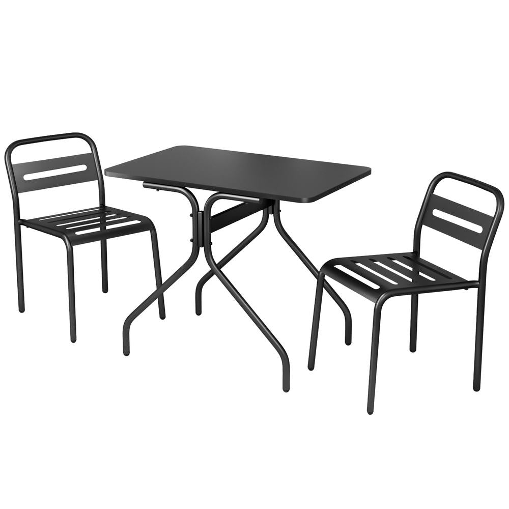 3PC Outdoor Bistro Set Patio Furniture Steel Table and Chairs Black