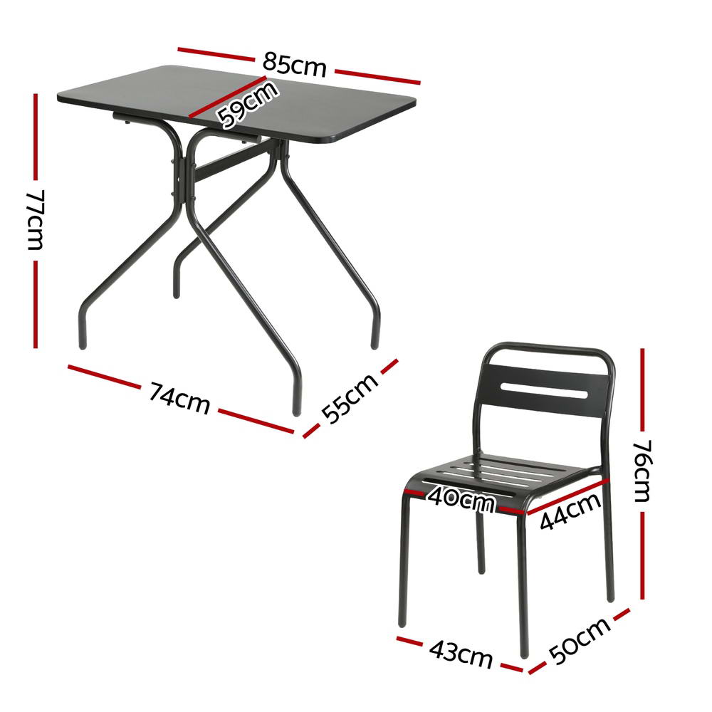 3PC Outdoor Bistro Set Patio Furniture Steel Table and Chairs Black