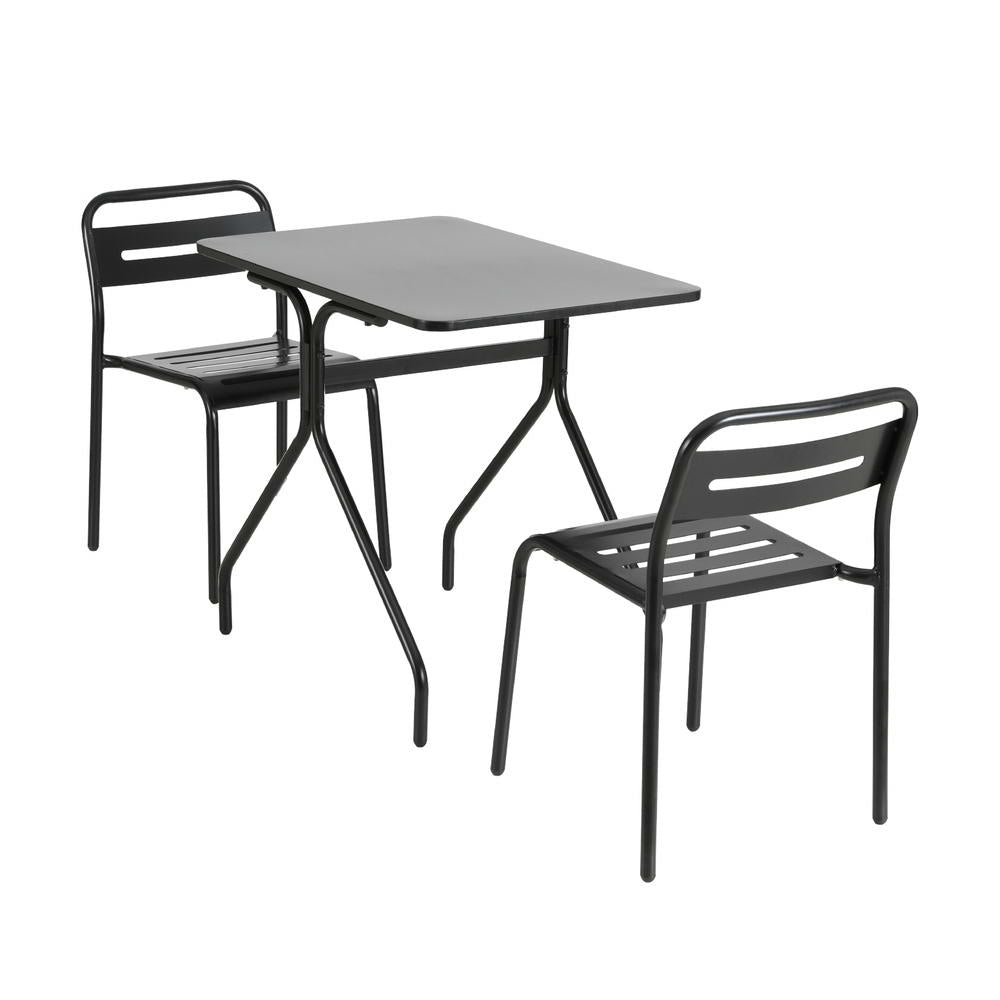 3PC Outdoor Bistro Set Patio Furniture Steel Table and Chairs Black