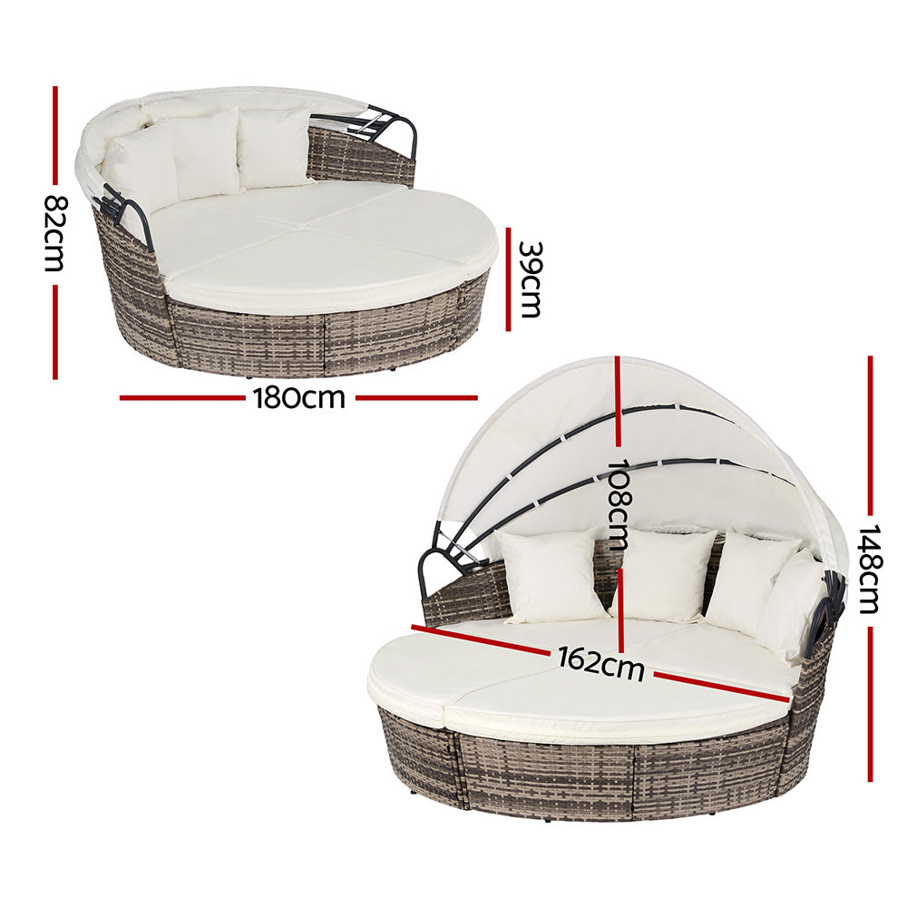 Outdoor Day Bed Sun Lounge Setting Wicker Lounger Furniture Patio Beige Set of 3